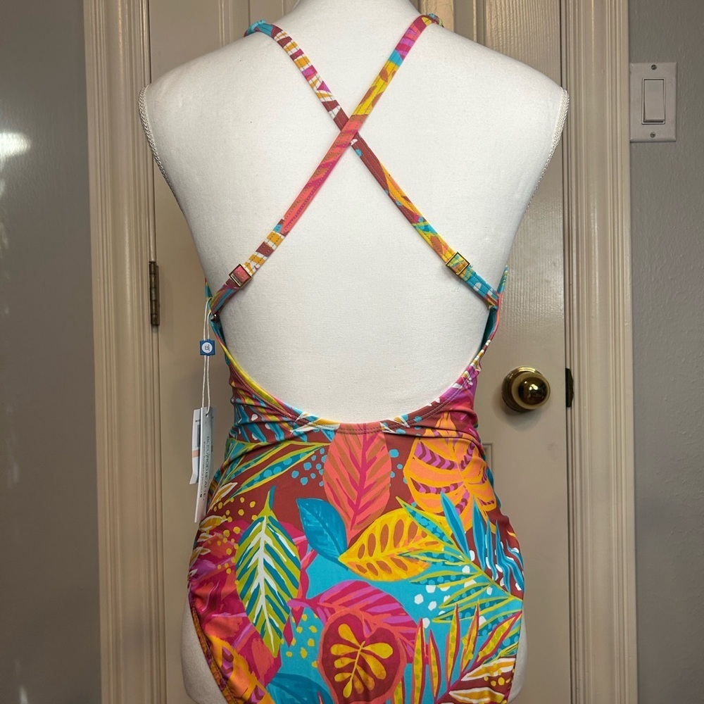 NWT The Heat Is On Tropical Print Bleu Rod Beattie One Piece Swimsuit Size 10 - Picture 4 of 5